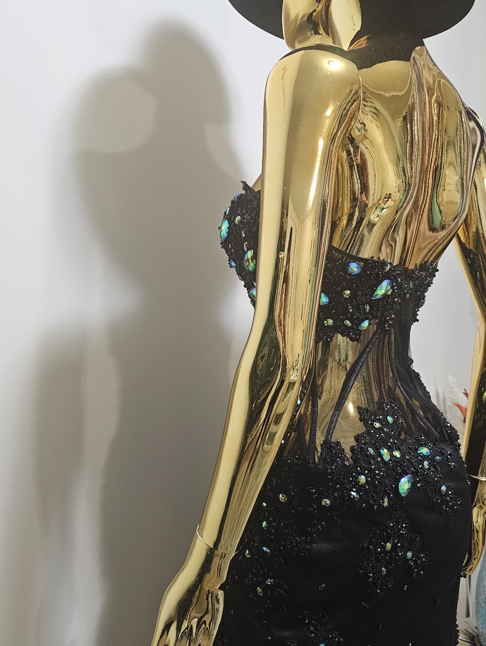 Alyce Paris Strapless Black Dress with Blue and Green Embellishments - Picture 7 of 8